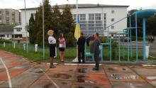 Raising of the National Flag of Ukraine by director of the Institute of Environmental Engineering, Assoc. Prof., Dr.sc.tech. Oleh Mandryk, Prof. of the Department of Business Economics, Dr.sc.oec. Iryna Fadeeva and the outstanding students Khrystyna Beschetna (IEE) and Dmytro Stoliarchuk (IME)